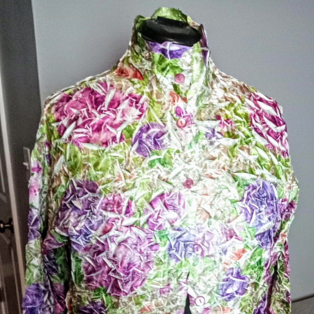 Itsu Lime Green Pink Purple Floral Print Reversible Jacket
